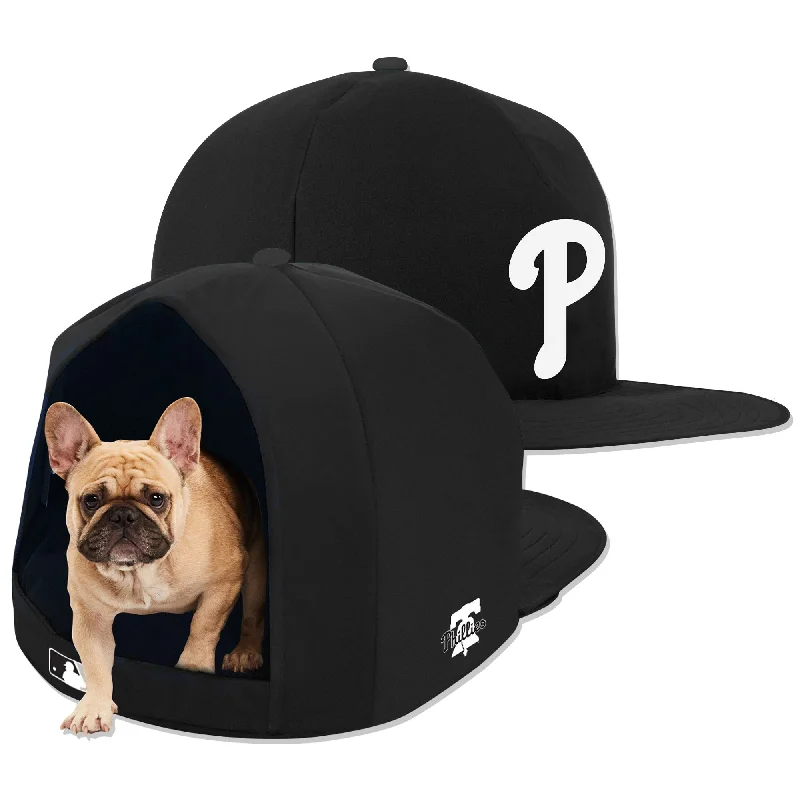 Plush orthopedic pet bed-PHILADELPHIA PHILLIES NOIR NAP CAP PLUSH DOG BED