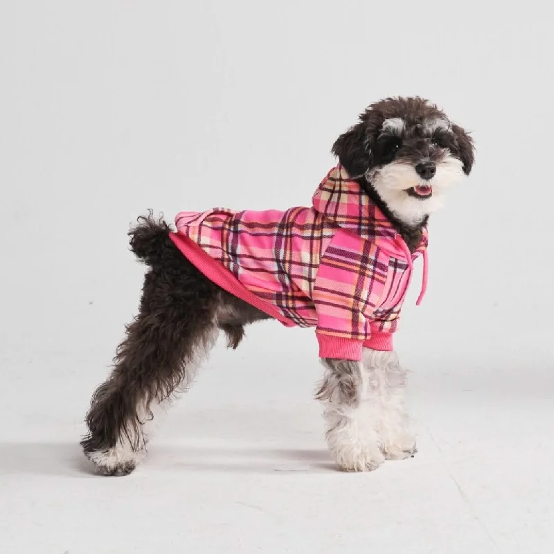 Fluffy pet blanket medium-Pink Plaid Dog Hoodie