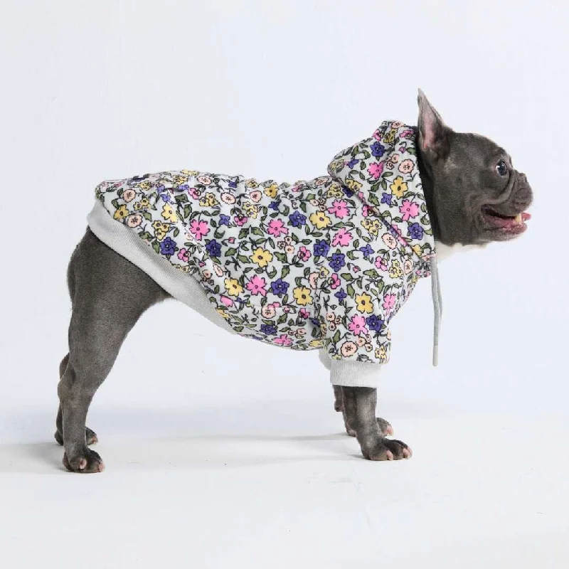 Plush pet bed cover-Vintage Flower Dog Hoodie - Light Grey