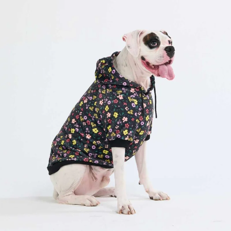 Anti-tip pet food bowl-Vintage Flower Dog Hoodie - Black