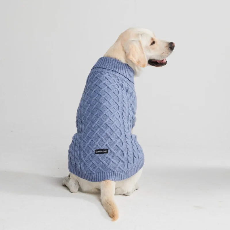 Skid-proof pet mat-Cable Knit Dog Sweater - Blue