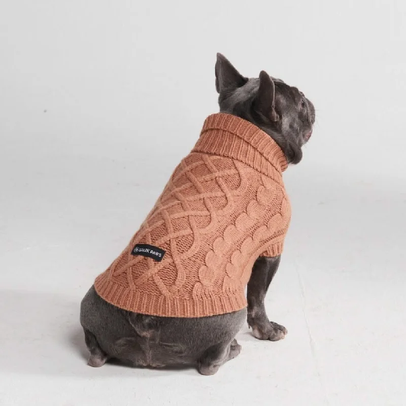 Reflective pet vest medium-Cable Knit Dog Sweater - Brown