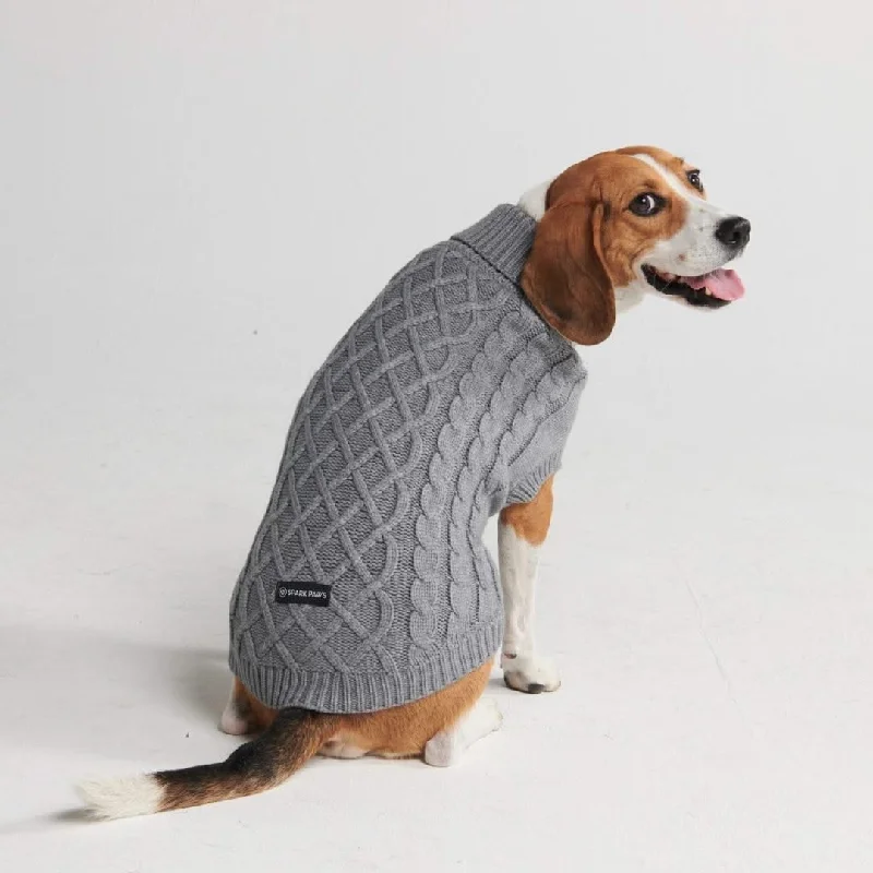 Filtered pet water fountain-Cable Knit Dog Sweater - Grey