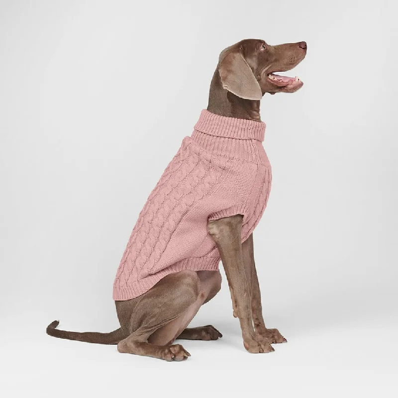 Floating dog fetch toy-Cable Knit Dog Sweater - Pink