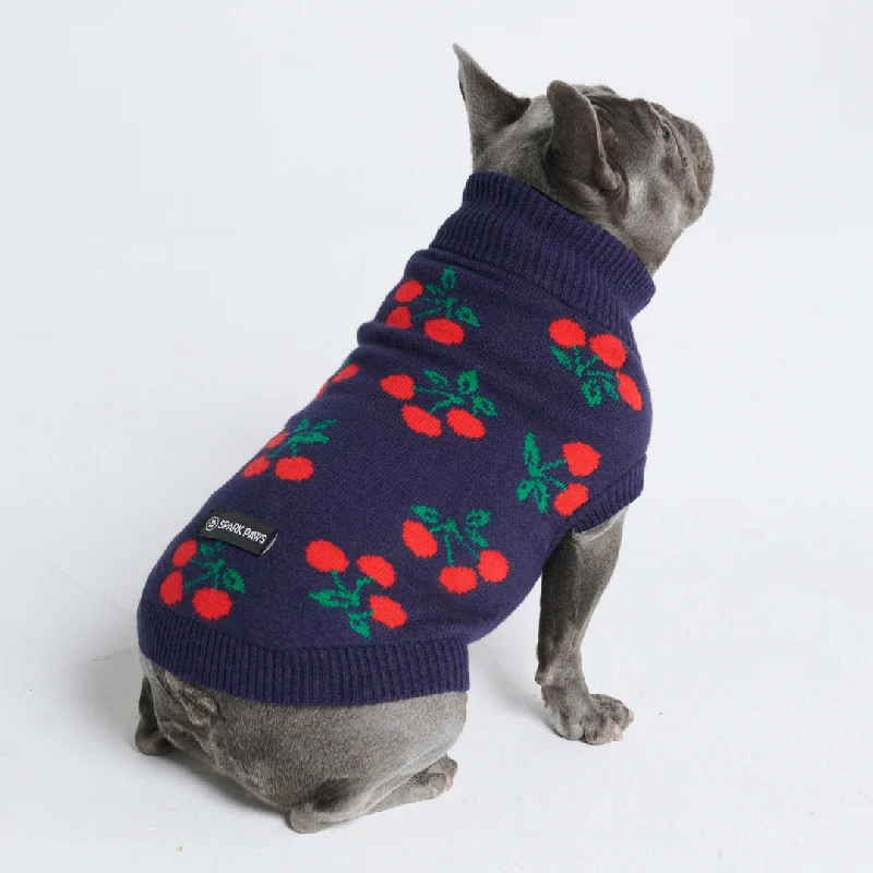 Small pet climbing toy-Cherries Knit Dog Sweater