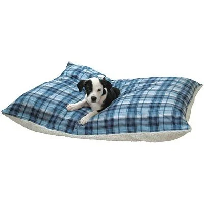 Curved pet bed orthopedic-Flannel Sherpa Pet Bed, Blue Plaid