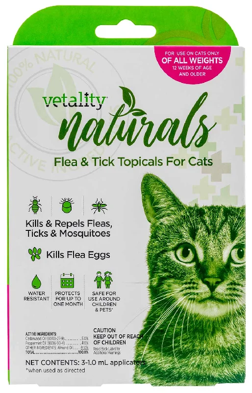 Durable pet feeding dish-Vetality Naturals Flea & Tick Topicals for Cats, 3-pk