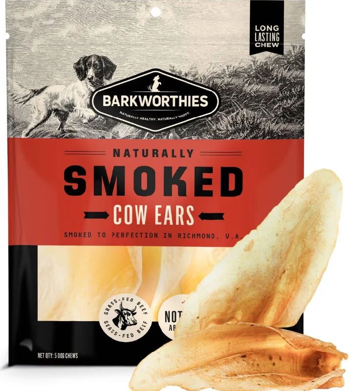 Puppy rope chew toy-Barkworthies Smoked Cow Ear 5 Pack For Dogs