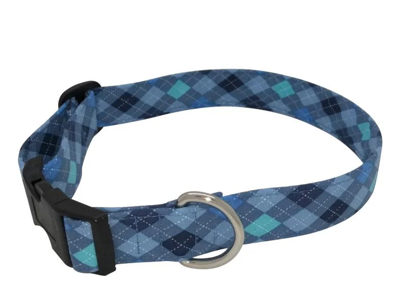 Insulated pet bed cover-Blue Argyle Dog Collar