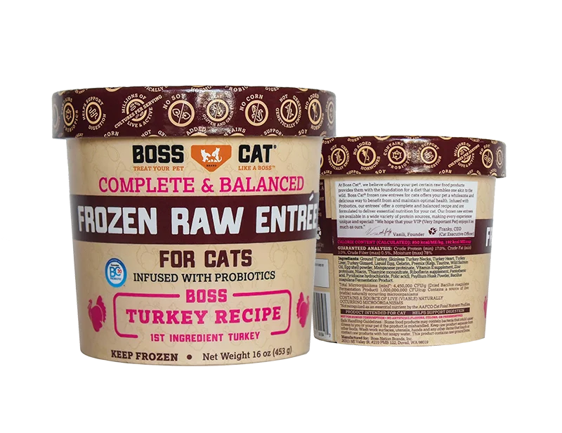 Puzzle treat pet toy-Boss Cat® Complete and Balanced Raw Entrée Deli Cups Turkey Entree