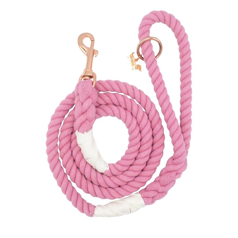 Tilted pet water bowl-Bright Pink Rope Leash