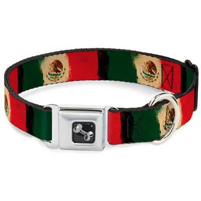 Anti-slip pet feeding bowl-Buckle Down Collar Bone Mexico Flag Distressed Large