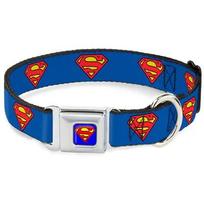 Reflective pet collar large-Buckle Down Superman Blue Shield Collar