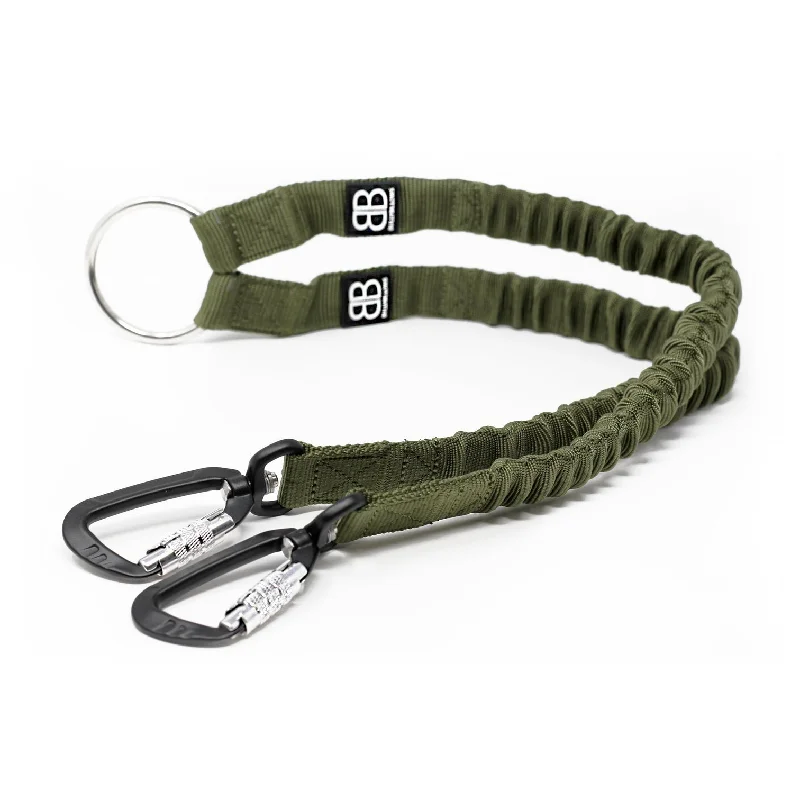 Skid-proof pet mat-Bully Billows - Zero Shock Bungee Dual Dog Lead - Khaki Green