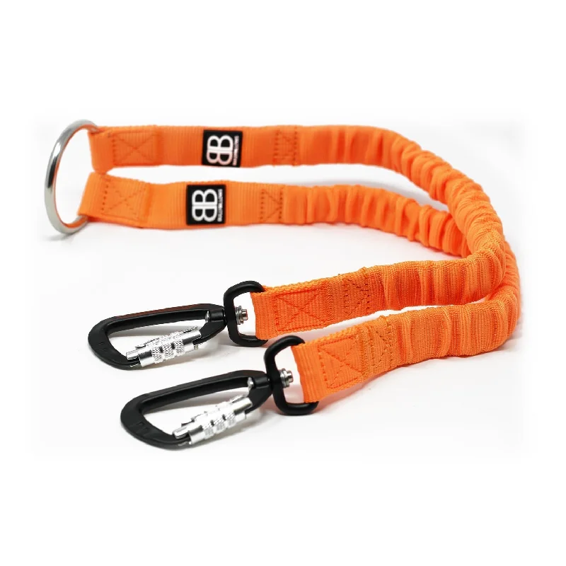 Compact pet travel kennel-Bully Billows - Zero Shock Bungee Dual Dog Lead - Orange