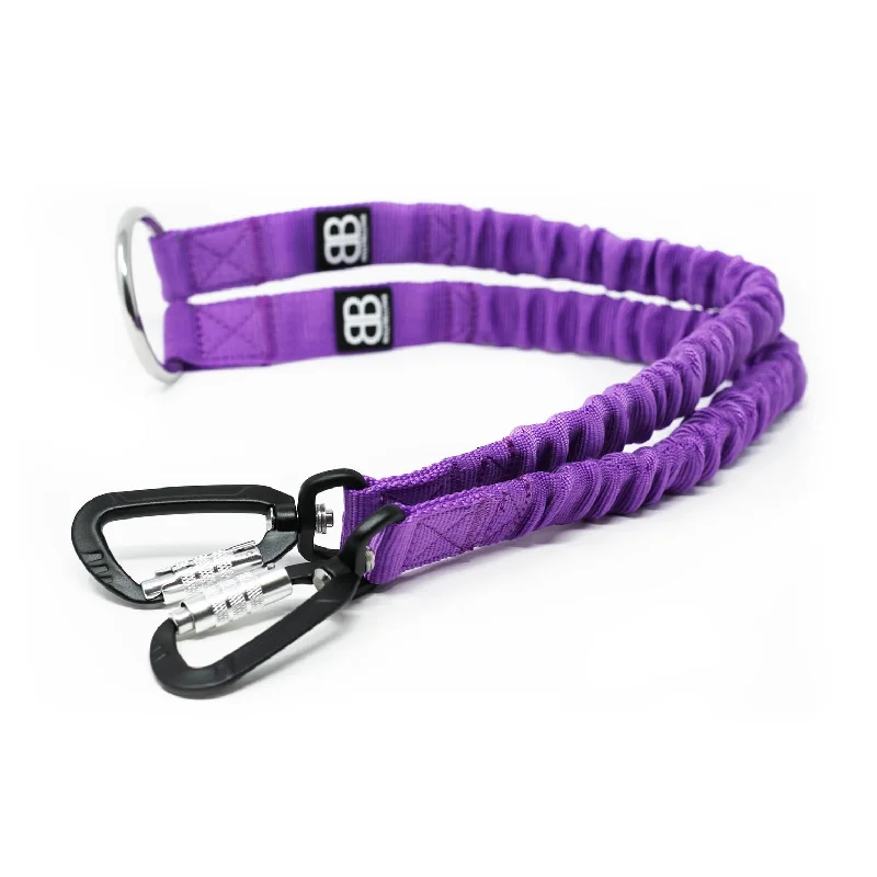 Anti-tip pet food bowl-Bully Billows - Zero Shock Bungee Dual Dog Lead - Purple