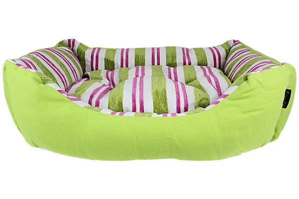 Heavy duty pet enclosure-Canvas Striped Bed - Green