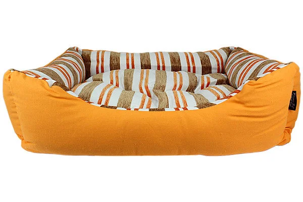 Plush pet cushion cover-Canvas Striped Bed - Orange