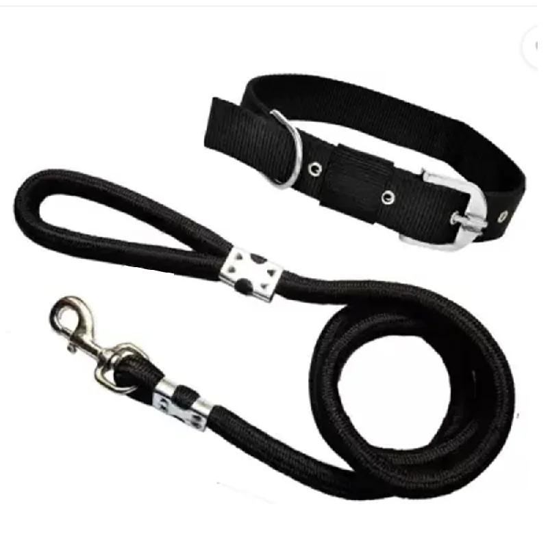 Stretchable cat harness-Chullbull Neck Collar and Rope Cord Leash for Dogs (Black)