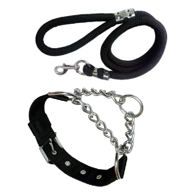 Puppy leash training kit-Chullbull Nylon Choke Collar and Leash for Dogs (Black)