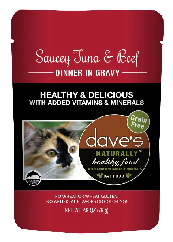 Collapsible pet playpen-Dave’s Naturally Healthy Cat Food Pouch – Saucey Tuna & Beef Dinner in Gravy