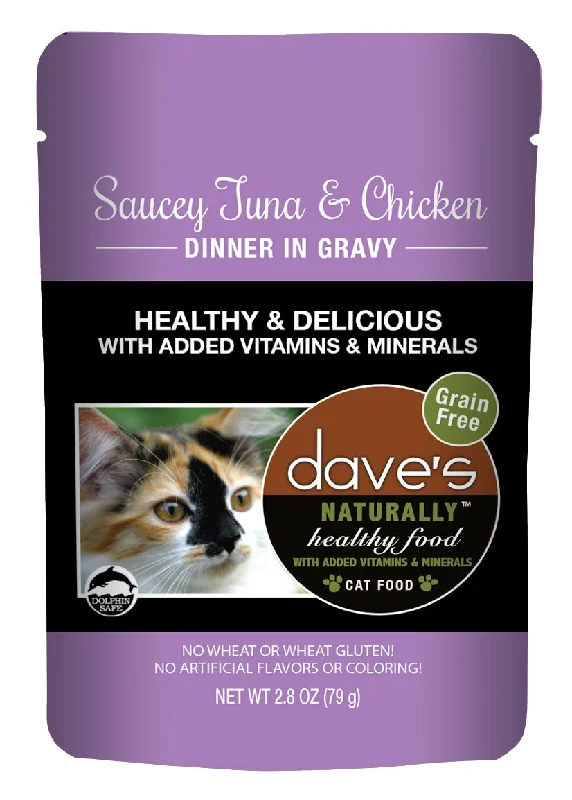 Plush waterproof pet bed-Dave’s Naturally Healthy Cat Food Pouch – Saucey Tuna & Chicken Dinner in Gravy