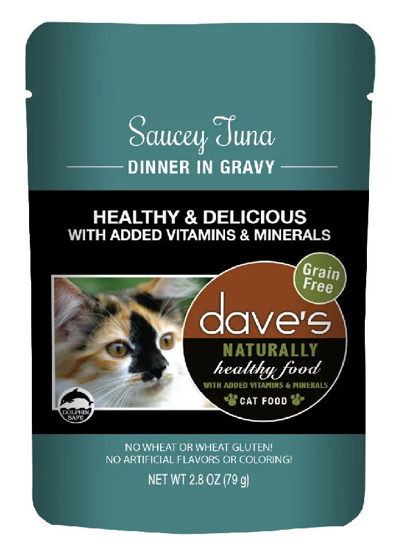 Lightweight pet ramp-Dave’s Naturally Healthy Cat Food Pouch – Saucey Tuna Dinner in Gravy