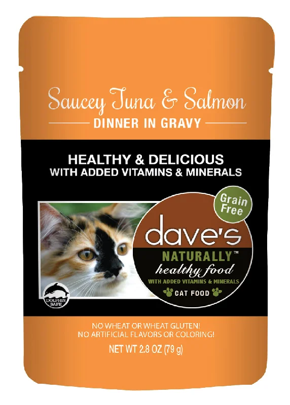 Bright pet safety vest-Dave’s Naturally Healthy Cat Food Pouch – Saucey Tuna & Salmon Dinner in Gravy