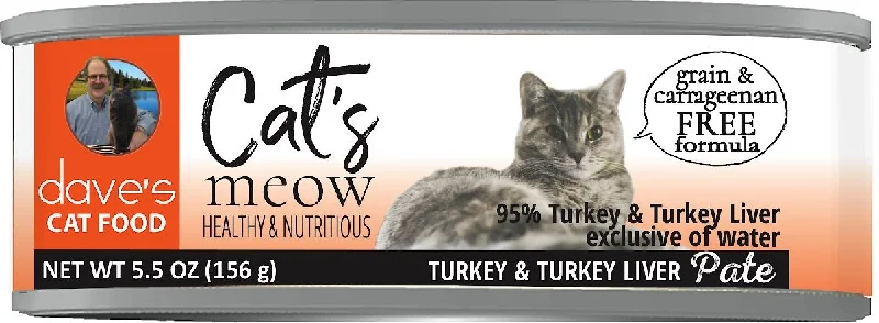 Waterproof pet dish mat-Dave's Cat’s Meow 95% Turkey & Turkey Liver Canned Cat Food