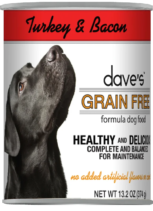 Wide-base pet water bowl-Dave's Pet Food Grain Free Turkey and Bacon Canned Dog Food