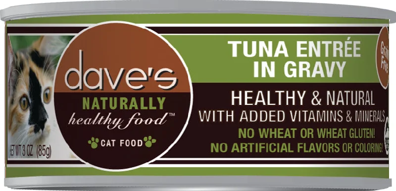 Motion-activated dog toy-Dave’s Naturally Healthy Grain Free Canned Cat Food Tuna Entrée in Gravy