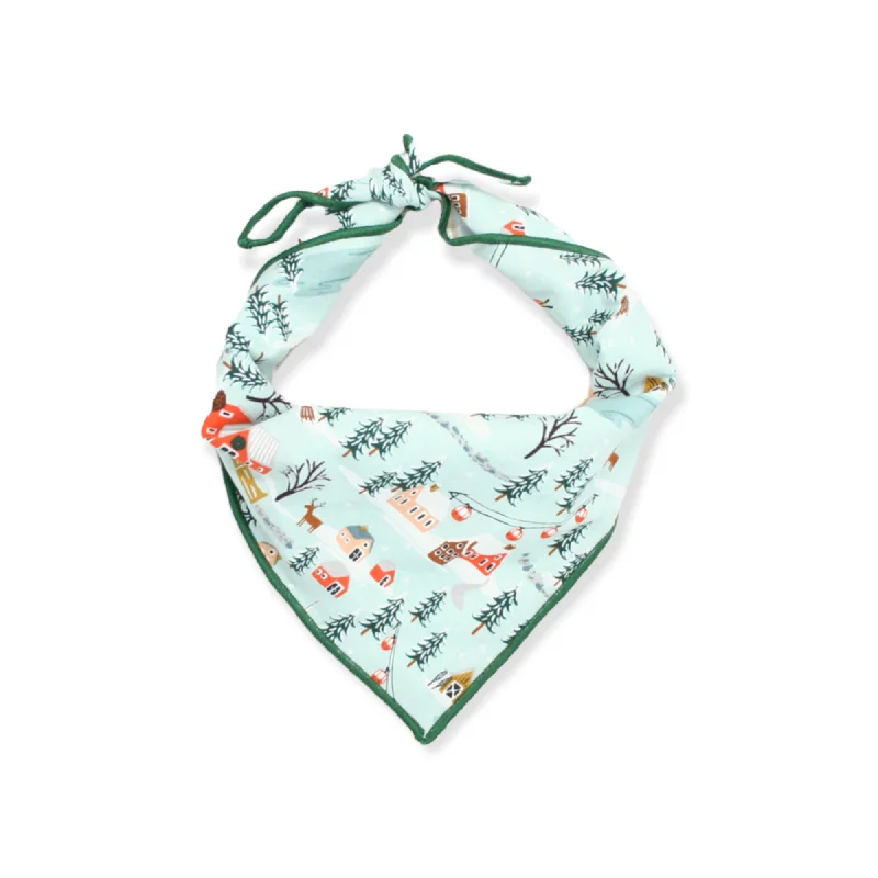 Furry pet bed cover-Dog Bandana | Holiday Village in Mint