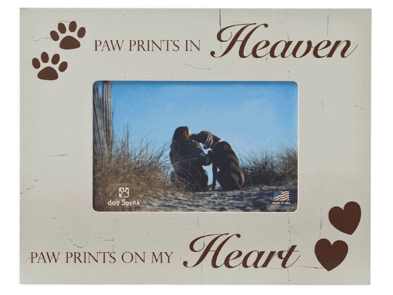 Anti-slip pet dish mat-Dog Speak Frame 7x9 Paw Prints in Heaven