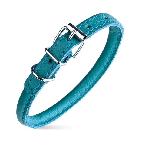 Recycled pet collar small-Dogline Soft Round Leather Collar Teal