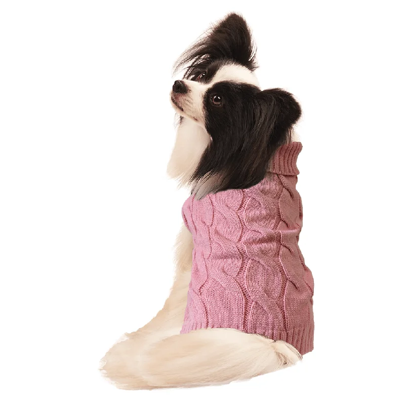 Handheld pet hair roller-Fashion Pet by Ethical Twisted Cable Sweater Pink