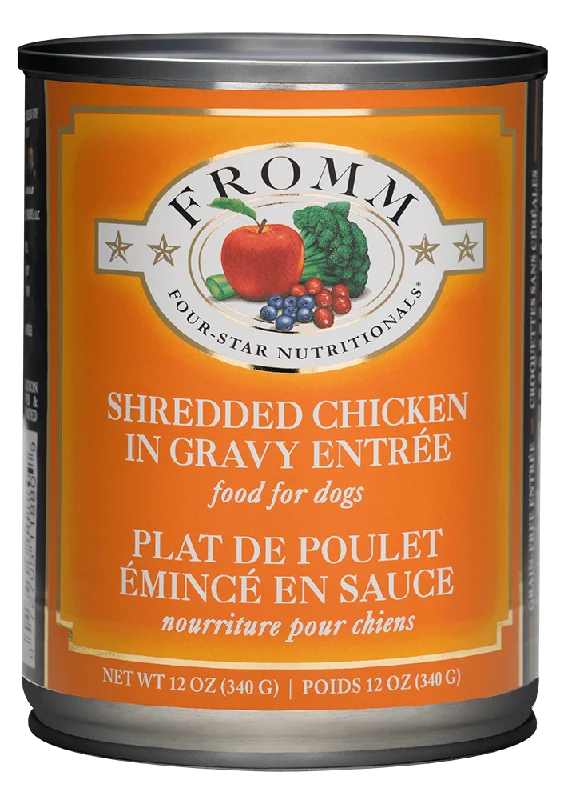 Portable pet heating mat-Fromm Shredded Chicken in Gravy Entree Canned dog food 12oz