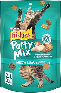 Grain-free dog treat-Friskies Party Mix Meow Luau Crunch 2.1 oz