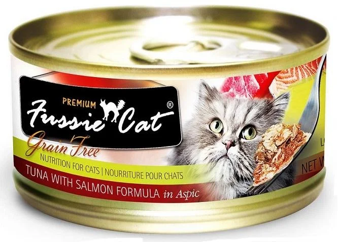 Waterproof pet raincoat-Fussie Cat Premium Tuna with Salmon Formula in Aspic Canned Food