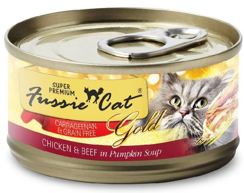 Supportive pet cushion-Fussie Cat Super Premium Grain Free Chicken & Beef in Pumpkin Soup Canned Cat Food