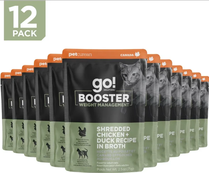 Portable pet kennel small-Go! Solutions Booster Weight Management Shredded Chicken + Duck In Broth For Cats