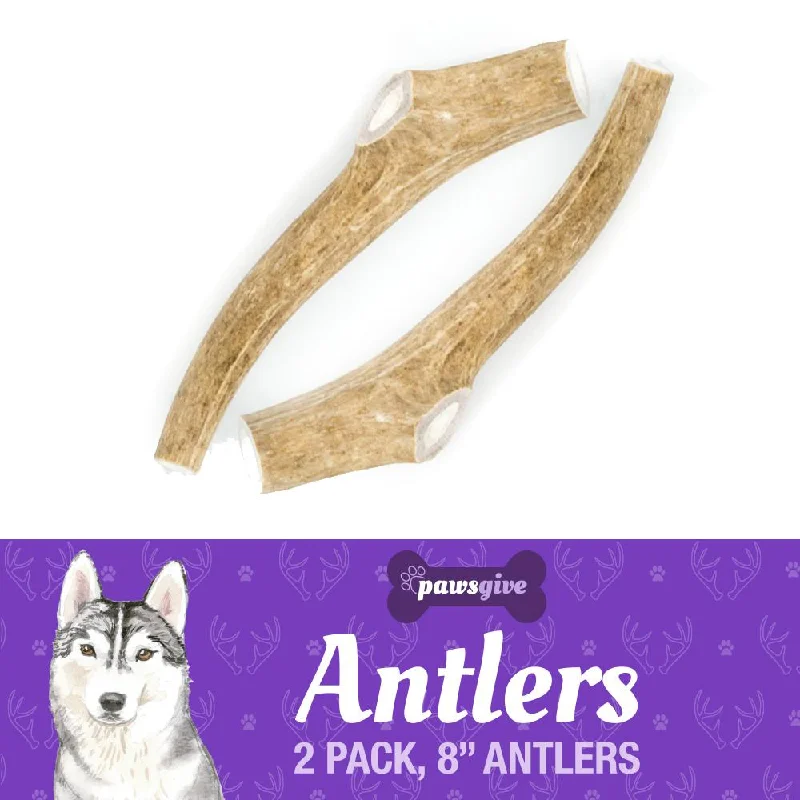 Treat-dispensing pet toy-Grade "A" Naturally Shed Antler Chews for Dogs - 8" Large Antlers, 2 Pack