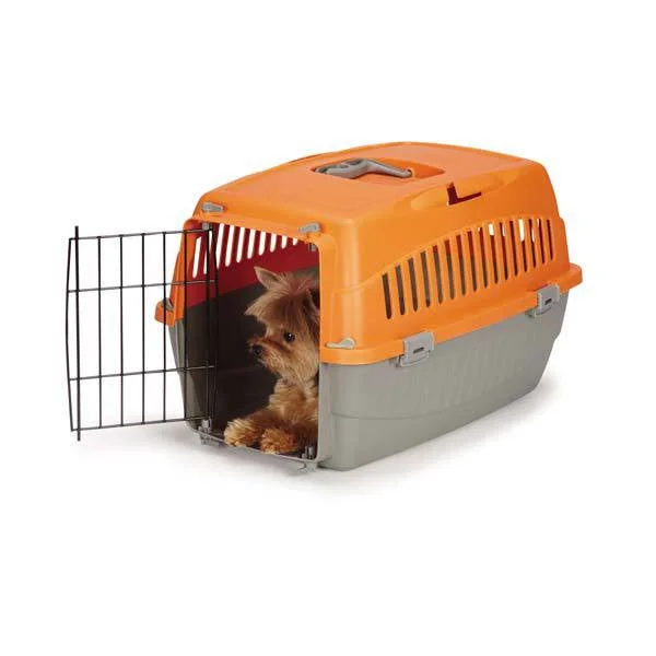 Wide pet food bowl-Medium Orange Plastic Carry Me Travel Dog Crate