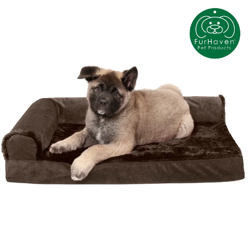 Spill-proof pet bowl mat-Memory Foam Plush & Velvet L-Shaped Lounge Sofa Pet Bed