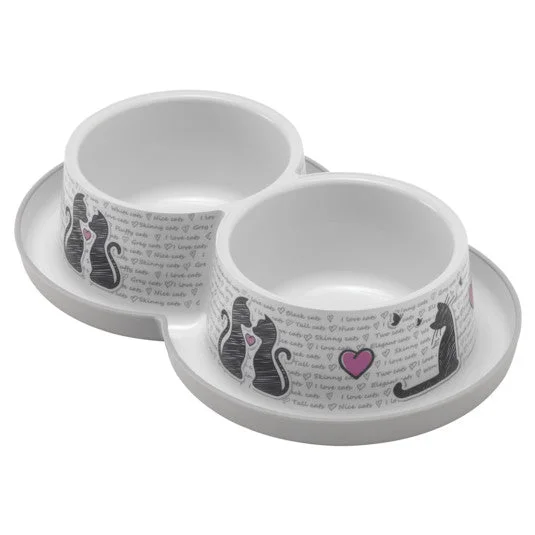 Organic linen pet bed-Moderna Double Trendy Dinner Small Cats in Love Bowls