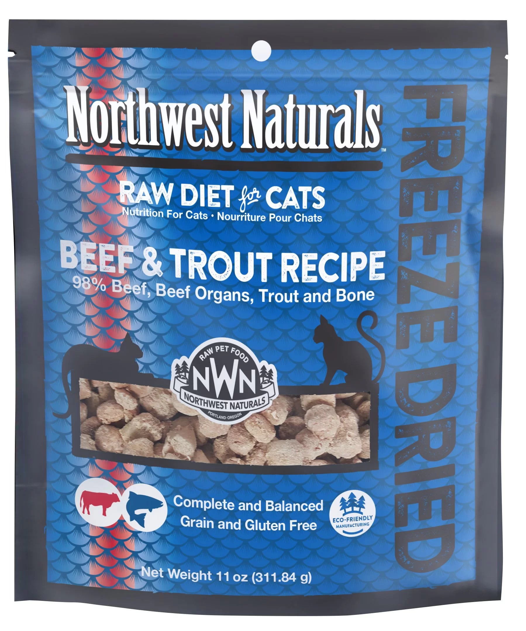 Ceramic pet feeding dish-Northwest Naturals Freeze Dried Beef & Trout Recipe for Cats