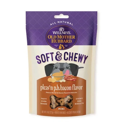 Shallow pet feeding bowl-Old Mother Hubbard Soft & Chewy Peanut Butter & Bacon Flavored Mini Dog Biscuits