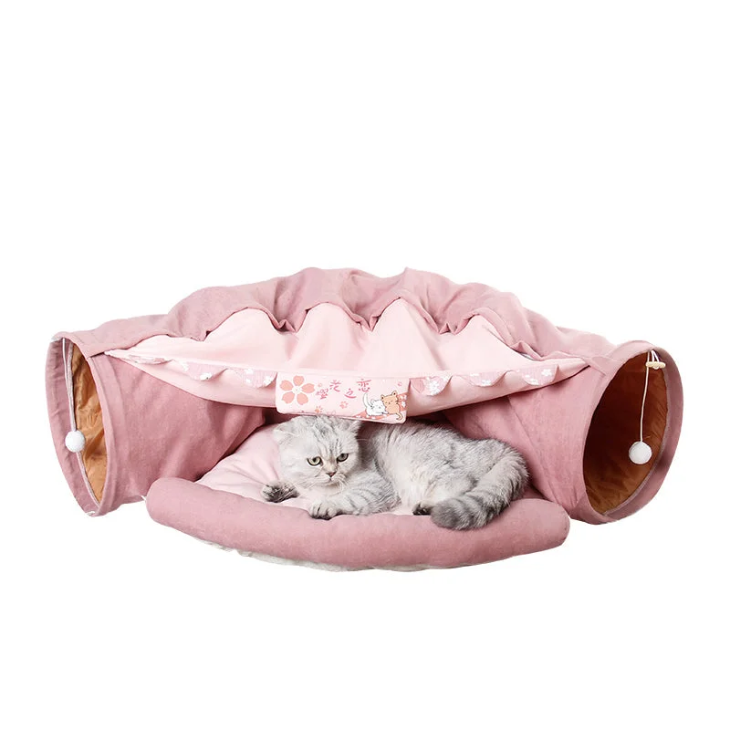 Organic linen pet bed-Cat Tunnel Bed