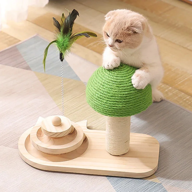 Padded pet raincoat-Pet Tree Scratching Post with Feather Toy