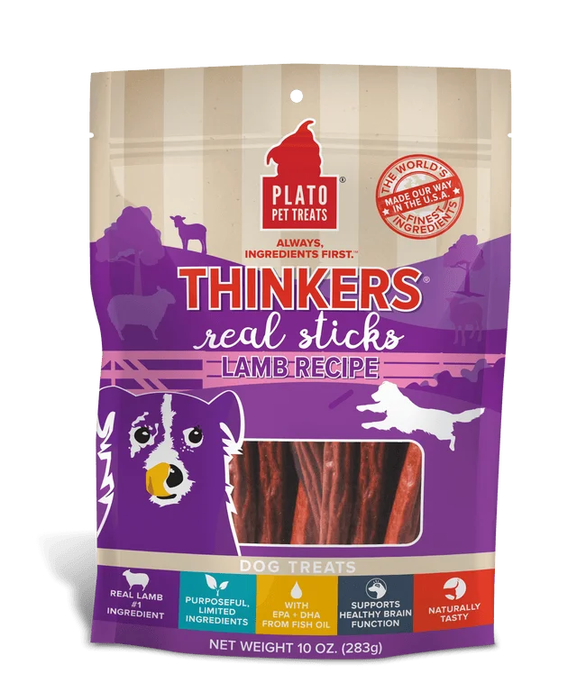 Wooden pet chew block-Plato Thinkers Lamb Meat Stick Dog Treats (10 oz)