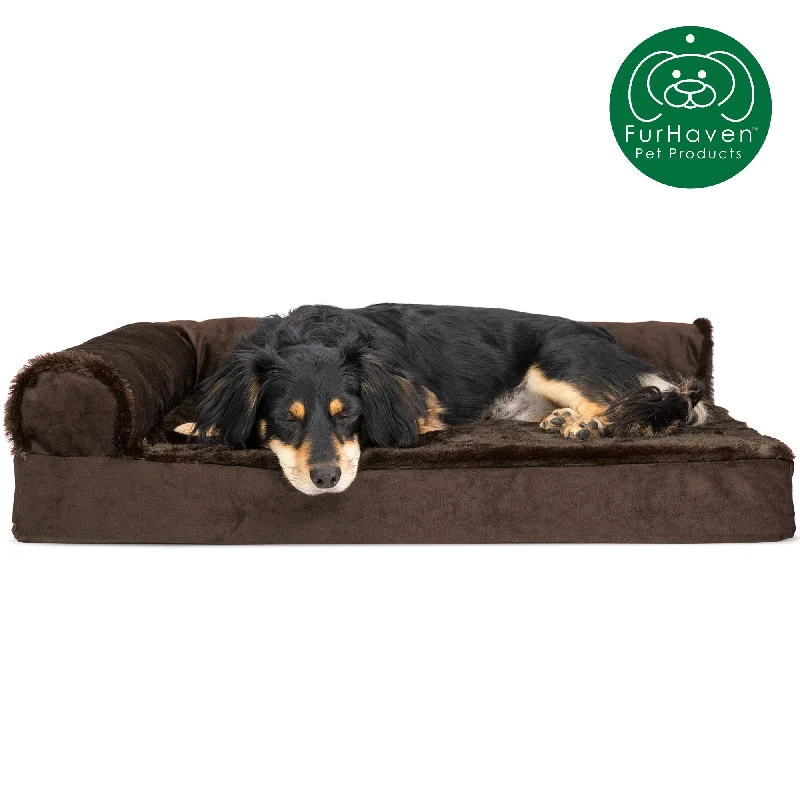 Stitched pet collar durable-Plush & Velvet L-Shaped Chaise Couch Pet Bed